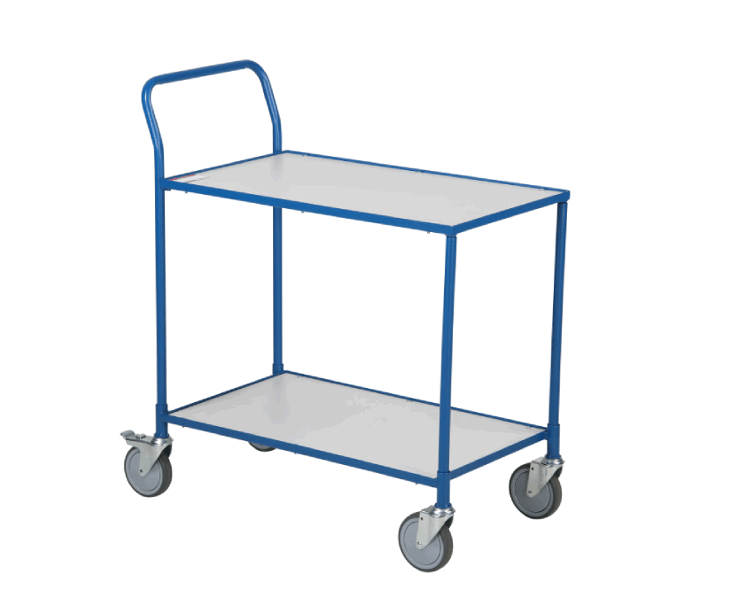 Tischwagen mit 2 Ladeflächen - Plattformwagen in weiß/blau
