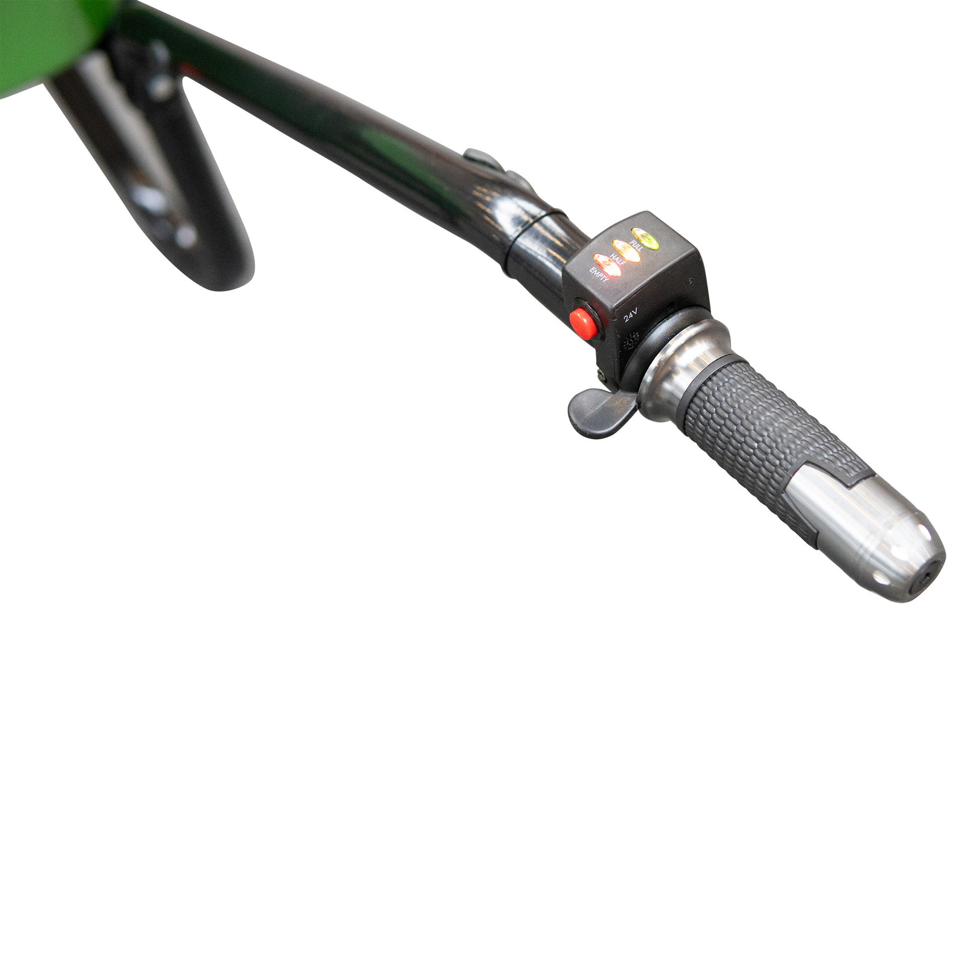 Detailansicht des ergonomischen Griffs mit Steuerung der elektrischen Schubkarre von Staplerlift